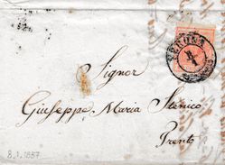 LV208-  Lettera Dell' 8 Gennaio 1857  Con Cent. 15 Rosso Vermiglio Da VERONA A Trento - - Lombardo-Veneto