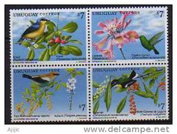 Uruguay.  Faune & Flore. Oiseaux (colibri) Et Baies. 4 T-p Neufs **. Yvert # 1798/801.  Cote 12.00 € - Kolibries