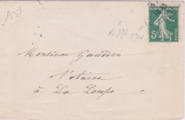 1912 - ENVELOPPE  - Cachet LA LOUPE  EURE ET LOIRE 28 + Timbre SEMEUSE 5 C  VERT N 137 - 1906-38 Sower - Cameo