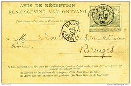 Avis De Réception Chemins De Fer Cachets Gare Et Poste LA HULPE 1905 Vers BRUGES  -- UU757 - Otros & Sin Clasificación