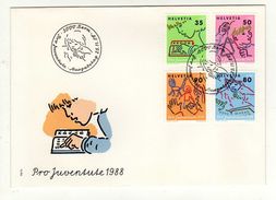 Enveloppe Pro Juventute 1er Jour HELVETIA SUISSE Oblitération 3000 BERN BERNE 25/11/1988 - Brieven En Documenten