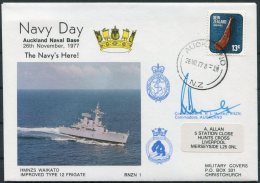 1977 New Zealand Auckland Navel Base Navy Day Cover. HMNZS WAIKATO Ship. SIGNED Commodore Humby - Cartas & Documentos