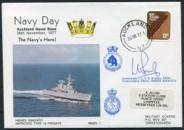 1977 New Zealand Auckland Navel Base Navy Day Cover. HMNZS WAIKATO Ship. SIGNED Commodore Bradley - Storia Postale