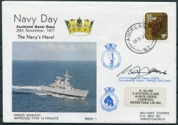 1977 New Zealand Auckland Navel Base Navy Day Cover. HMNZS WAIKATO Ship. SIGNED Commodore Deane - Cartas & Documentos
