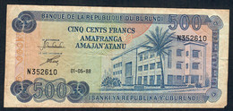 BURUNDI  P30c 500 FRANCS  1988   VG-F    NO P.h. ! ! - Burundi