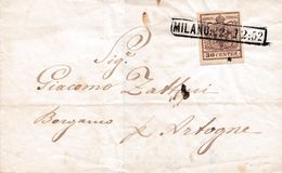 LV169 -LOMBARDO VENETO - Involucro Del 22 Dicembre 1852  Da Milano A Bergamo Per Artogne Con Cent 30 Bruno, 1° Tipo - Lombardo-Vénétie
