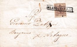 LV169 -LOMBARDO VENETO - Involucro Del 22 Dicembre 1852  Da Milano A Bergamo Per Artogne Con Cent 30 Bruno, 1° Tipo - Lombardo-Venetien