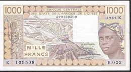 W.A.S. SENEGAL P707Ki 1000 FRANCS  1989 VF Few Folds 1 P.h. ! - West African States