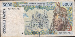 W.A.S. SENEGAL P713Kf 5000 FRANCS  (19)97  VF Folds 2 P.h. ! - États D'Afrique De L'Ouest