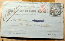 Carte Pneumatique  Fermée Chaplain 50c Taxe Réduite 30c - 2567 (?) CLPP - Paris Bureau 104 - Neumáticos