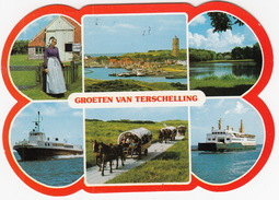 Groeten Van Terschelling - Veerboten/Ferry's  'Midsland' & 'Koegelwieck', Huifkarren,Vuurtoren Etc.- (Nederland/Holland) - Terschelling