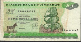 ZIMBABWE P2e 5 DOLLARS 1994 #BA/T  Signature 3 Type B FINE NO P.h. ! - Simbabwe