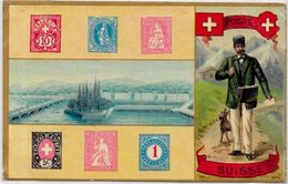 CPA Philatélie Timbres Postes Facteur Circulé Suisse Helvétia - Briefmarken (Abbildungen)