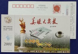 Coffee Cup,Pere David's Deer Statue,China 2001 Jiangyan Newspaper Advertising Pre-stamped Card - Sonstige & Ohne Zuordnung