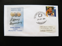 Cover Greece Olympic Games Athens 2004 To Germany Special Cancel Medal Winner - Storia Postale