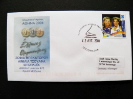 Cover Greece Olympic Games Athens 2004 To Germany Special Cancel Medal Winner Sailing - Lettres & Documents