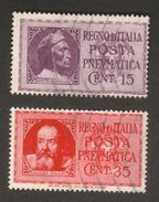 1933 - Effigi Di Dante Alighieri E Galileo Galilei - Usati - Sassone S.1905 - Poste Pneumatique