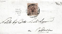 LV189 -LOMBARDO VENETO - Lettera Del 17 Febbraio 185?  Da BELLUNO A Padova Con Cent 30 Bruno, 1° Tipo  Leggi ... - Lombardo-Veneto