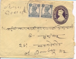 India British Dominion 1949 Postal Stationery Envelope 1½ Annas George VI + Stamps 2 X 3 Ps - Lettres & Documents