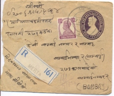 India British Dominion 1949 Registered Postal Stationery Envelope 1½ Annas George VI + Stamp ½ Anna - Briefe U. Dokumente