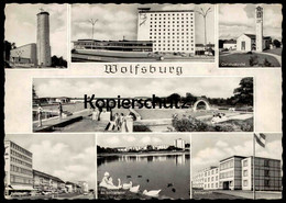 ÄLTERE POSTKARTE WOLFSBURG ST. JOSEPHSKIRCHE RATHAUS CHRISTUSKIRCHE BADEANSTALT PORSCHESTRASSE SCHILLERTEICH AMTSGERICHT - Wolfsburg