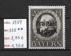 LOTE 1324   ///   ALEMANIA BAYERN  AÑO 1919   YVERT Nº: 135**MNH  CATALOG/COTE: 3,75€    ¡¡¡¡¡¡¡¡LIQUIDATION! - Nuevos