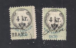 2 Austria Revenue 2x 4 Kr. 1870 Umschrift Und Jahreszahl Berlinerblau Ab 1873 - Fiscaux