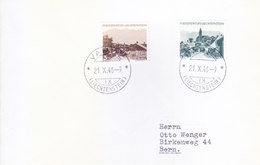 LIECHTENSTEIN - 21-10-1946 FIRST DAY COVER ISSUED FROM VADUZ - 2v SET OF COMMEMORATIVE STAMPS, VIEW OF VILLEGE - Lettres & Documents