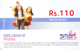 MOBILE / TELEPHONE CARD, INDIA - RELIANCE MOBILE, SMART RS. 110 TOP UP VOUCHER - Other & Unclassified