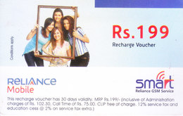 MOBILE / TELEPHONE CARD, INDIA - RELIANCE MOBILE, SMART RS. 199 TOP UP VOUCHER - Other & Unclassified