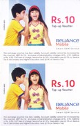 MOBILE / TELEPHONE CARD, INDIA - RELIANCE MOBILE RS. 10 TOP UP VOUCHER, 2 NOS. CARD - Other & Unclassified
