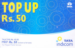 MOBILE / TELEPHONE CARD, INDIA - TATA INDICOM PREPAID MOBILE CARD RS. 50 TOP UP - Other & Unclassified