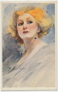 Art Nouveau Belle Femme Blonde Avec Boucle Oreille Saphir Signée Barribal No 15645 - Barribal, W.