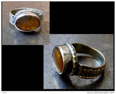 - Ancienne Bague Ouzbekh Ambre / Old Amber Ring From Uzbekistan - Volksschmuck