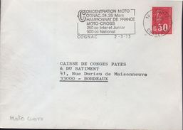 Lettre Moto 16 Cognac 2-3-73 Flamme =o "Concentration Moto Cognac,24-25 Mars Championnat De France Moto-Cross.. - Motorbikes