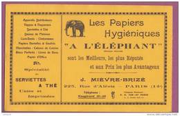 1 Buvard  Les Papiers Hygeniques A L Elephant - Mievre Brize Paris - Papelería