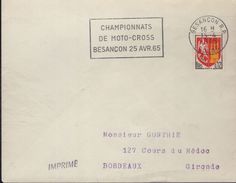 Lettre Moto Besançon RP 15-4 1965 Flamme =o " Championnats De Moto-Cross  Besançon 25 Avr. 65  " - Motorbikes