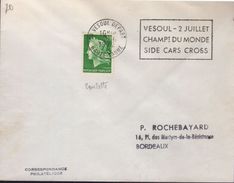 Lettre Moto 70 Vesoul Depart 7-6 1972 Flamme O= " Vesoul - 2 Juillet Champt Du Monde Side Car Cross  " - Motorbikes