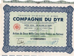 ACTION 2000 FRS  PRODUITS CHIMIQUES ET MINES COMPAGNIE DU DYR - ANNEE 1950 - Mineral
