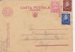 REVENUE STAMP, COAT OF ARMS, STAMPS ON MILITARY POSTCARD, 1948, ROMANIA - Storia Postale