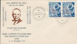 PRESIDENT EISENHOWER, PEACE, FRIENDSHIP AND LIBERTY FOR EAST EUROPE, MADRID EXILE, SPECIAL COVER, 1959, ROMANIA - Storia Postale