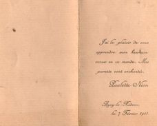 VP10.669 -1905 - Faire - Part De Naissance De Paulette NION à AZAY LE RIDEAU - Geburt & Taufe