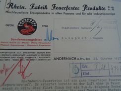 AD036.02  Germany Old Invoice -Rechnung -  Andernach Am Rhein - Feuerfester Produkte Heat-Resistent Products - 1937 - 1900 – 1949