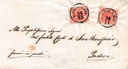 LV214 - 24 Novembre 1854 - Lettera Con Testo Da Legnago A Padova  Con 2 Valori Di 15 Cent. Rosso 3° Tipo .Leggi... - Lombardo-Vénétie