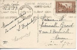 N°122 S.s/cp Oblit Monte Carlo 1937 Cpa Le Rocher - Covers & Documents