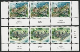 SERBIA/ SRBIJA/ SERBIEN -EUROPA-CEPT 2017-"CASTILLOS - CASTLES - SCHLÖSSER"- STRIP De 3 SERIES (SUPERIOR O INFERIOR) - 2017