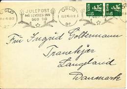 Norway Cover Sent To Denmark Oslo 13-12-1945 (Julepost Ma Leveres Inn I God Tid) See Backside Of The Cover - Covers & Documents