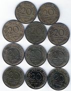 Lot De 11 Pièces De 20 Centimes De 1962-1966-1968-1972-1986-1987-1994 En T B Et En T T B - - Kilowaar - Munten