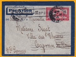 1935 - Entier Postal Enveloppe Par Avion 36 C De Saigon Central Vers Capvern Les Bains - Cad Transit Et Arrivée - Briefe U. Dokumente