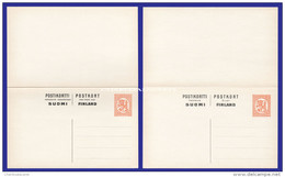FINLAND 1926 PREPAID DOUBLE CARD 1Mk. + 1Mk. ORANGE HIGGINS & GAGE 64 UNUSED EXCELLENT CONDITION - Entiers Postaux